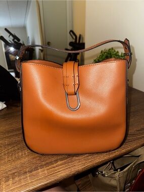 Zara Cognac Brown Leather Crossbody Hobo Bag